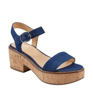 Marc Fisher Blue Denim Cork Wedge Sandal - Women Quessa sandal 9